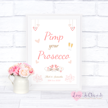 Shabby Chic Hanging Hearts & Love Birds - Pimp Your Prosecco - Wedding Sign