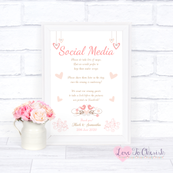 Shabby Chic Hanging Hearts & Love Birds - Social Media - Wedding Sign
