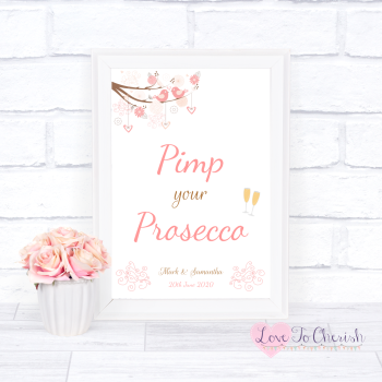 Shabby Chic Hearts & Love Birds in Tree - Pimp Your Prosecco - Wedding Sign