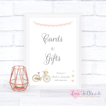 Vintage Bike/Bicycle Shabby Chic Pink Lace Bunting - Cards & Gifts - Wedding Sign