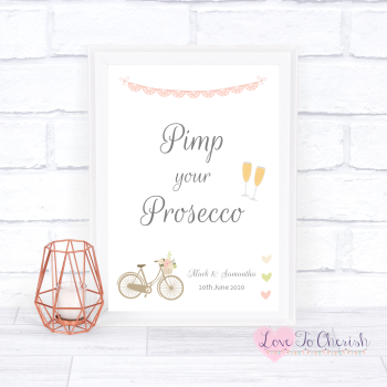 Vintage Bike/Bicycle Shabby Chic Pink Lace Bunting - Pimp Your Prosecco - Wedding Sign