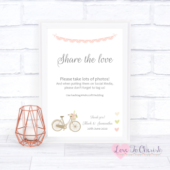 Vintage Bike/Bicycle Shabby Chic Pink Lace Bunting - Share The Love - Photo Sharing - Wedding Sign