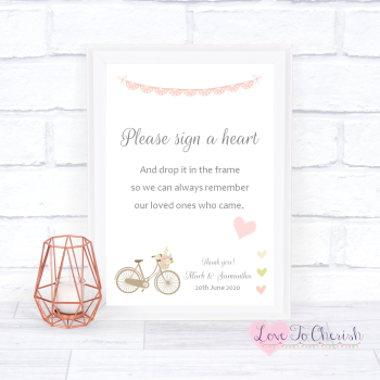 Vintage Bike/Bicycle Shabby Chic Pink Lace Bunting - Sign A Heart - Wedding Sign