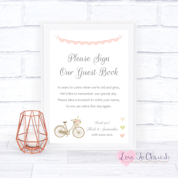 Vintage Bike/Bicycle Shabby Chic Pink Lace Bunting - Sign Our Guest Book - Wedding Sign