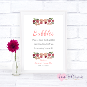 Vintage Floral/Shabby Chic Flowers - Bubbles - Wedding Sign