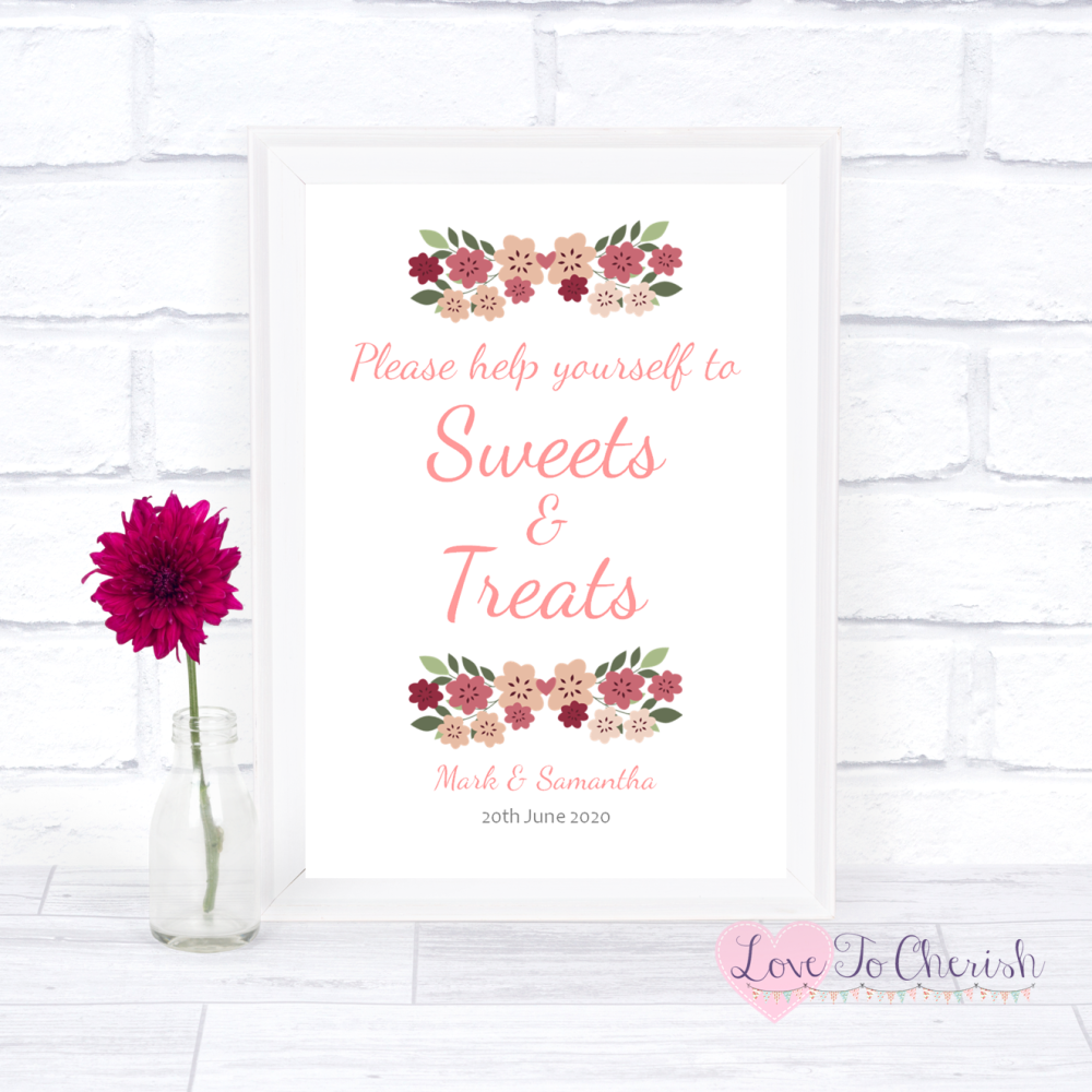 Sweets & Treats / Candy Table Wedding Sign - Vintage Floral/Shabby Chic Flo