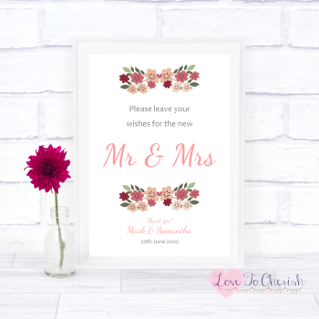 Vintage Floral/Shabby Chic Flowers - Wishes for the Mr & Mrs - Wedding Sign