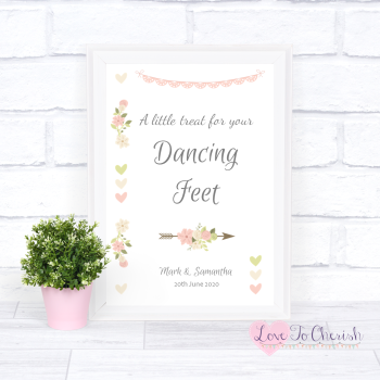 Vintage Flowers & Hearts - Dancing Feet  - Wedding Sign