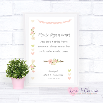 Vintage Flowers & Hearts - Sign A Heart - Wedding Sign