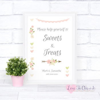 Vintage Flowers & Hearts - Sweets & Treats - Candy Table Wedding Sign