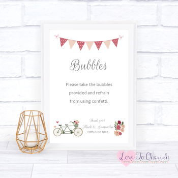 Vintage Tandem Bike/Bicycle Shabby Chic - Bubbles - Wedding Sign