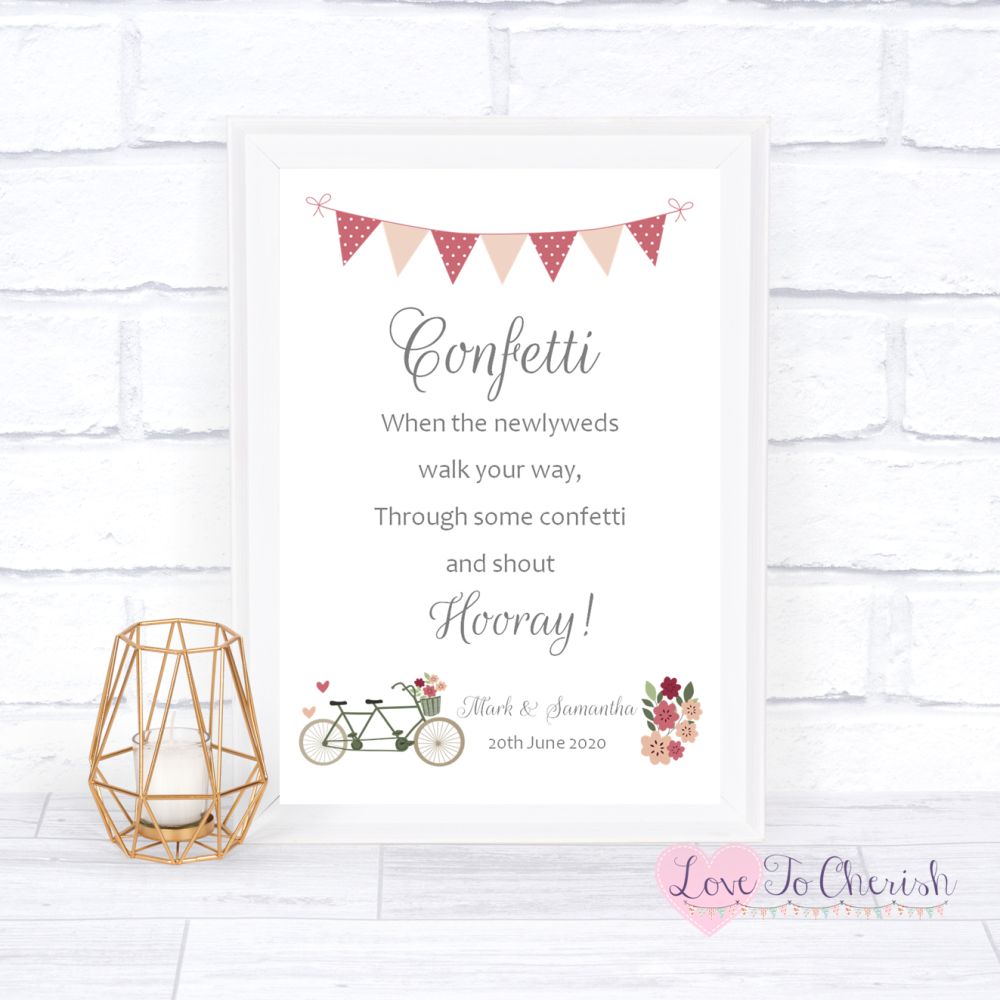 Confetti Wedding Sign - Vintage Tandem Bike/Bicycle Shabby Chic | Love To C