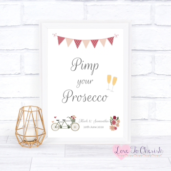 Vintage Tandem Bike/Bicycle Shabby Chic - Pimp Your Prosecco - Wedding Sign