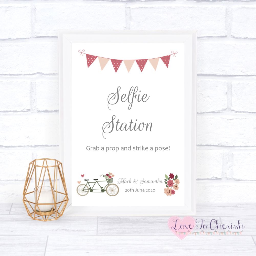 Selfie Station Wedding Sign - Vintage Tandem Bike/Bicycle Shabby Chic | Lov