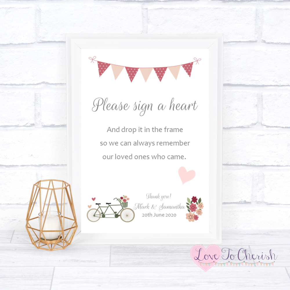 Sign A Heart Wedding Sign - Vintage Tandem Bike/Bicycle Shabby Chic | Love 