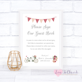 Vintage Tandem Bike/Bicycle Shabby Chic - Sign Our Guest Book - Wedding Sign