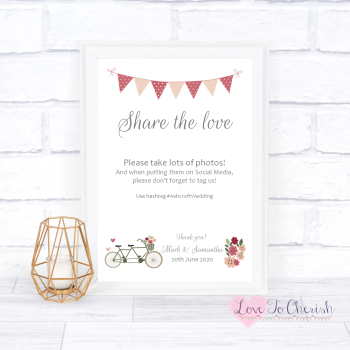 Vintage Tandem Bike/Bicycle Shabby Chic - Share The Love - Photo Sharing - Wedding Sign
