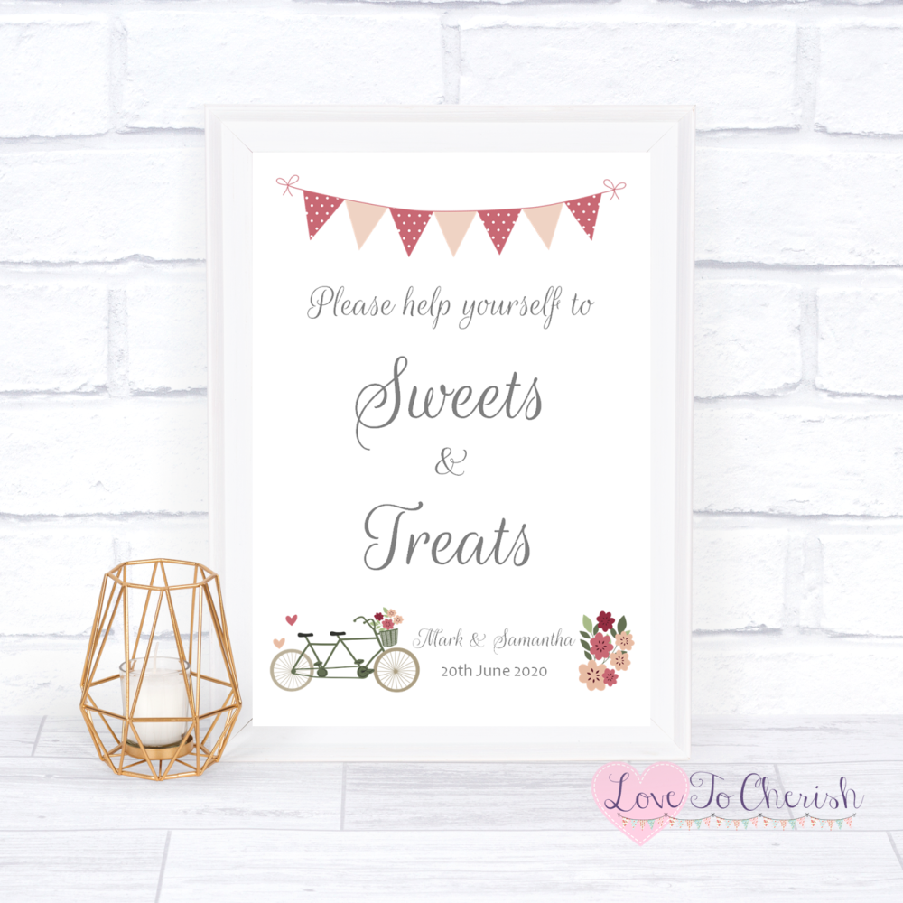 Sweets & Treats/ Candy Table Wedding Sign - Vintage Tandem Bike/Bicycle Sha