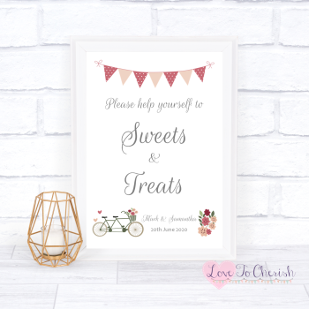 Vintage Tandem Bike/Bicycle Shabby Chic - Sweets & Treats - Candy Table Wedding Sign