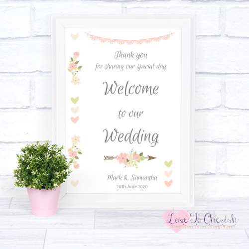 Vintage Welcome To Our Wedding Personalised Wedding Sign Wedding