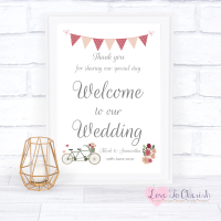 Vintage Tandem Bike/Bicycle Shabby Chic - Welcome To Our - Wedding Sign