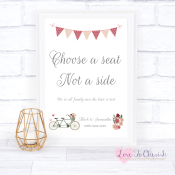 Vintage Tandem Bike/Bicycle Shabby Chic - Choose A Seat Not A Side - Wedding Sign