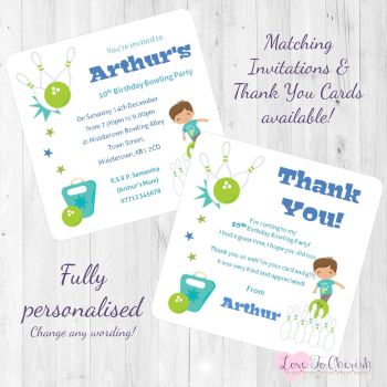 Boys Bowling Birthday Party Invitations & Thank You Cards