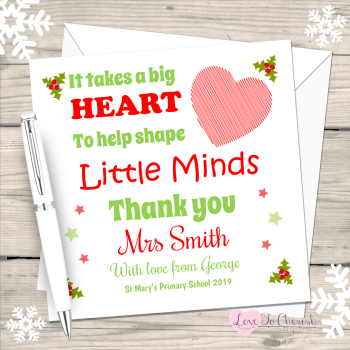 Teacher - It Takes A Big Heart - Personalised Christmas Card