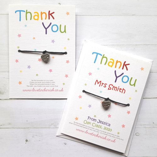Thank You Wish Bracelet, Heart Charm, Teacher Wish Bracelet