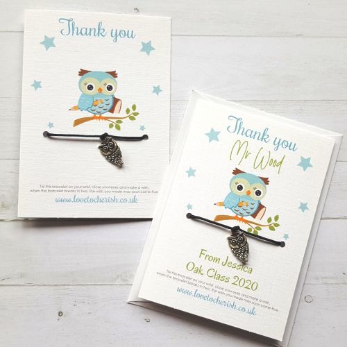 Owl Charm - Blue Design - Teacher Wish Bracelet