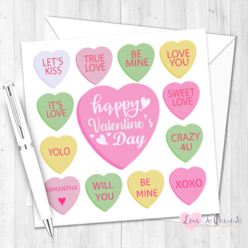Candy Hearts Personalised Valentine's Day Card