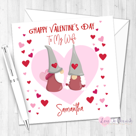 Love Hearts Gnomes Personalised Valentine's Day Card