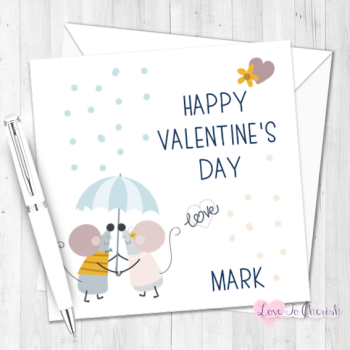 Cute Mice Under Umbrella Personalised Valentine's Day Card