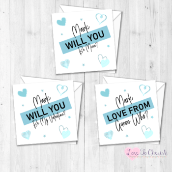 Blue Personalised Valentine's Day Card - Be Mine, Be My Valentine, Guess Who?