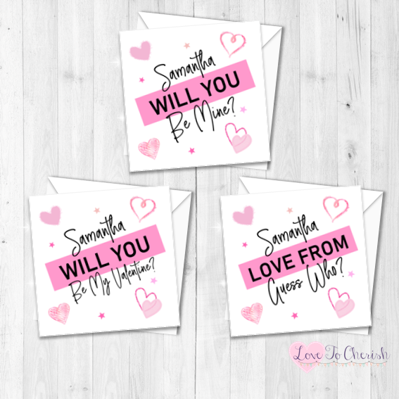 Pink Personalised Valentine's Day Card - Be Mine, Be My Valentine, Guess Wh