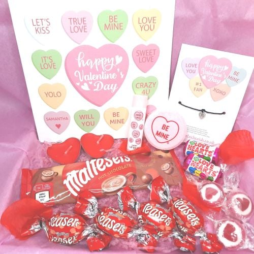 </001>Candy Hearts Valentine's Day Box - Personalised Card, Wish Bracelet &