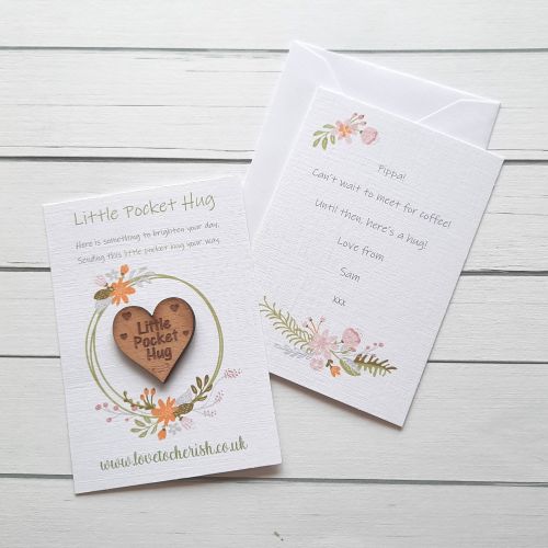 Yellow Flowers Wooden Pocket Hug with optional Personalised Card