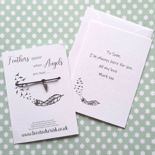 Feathers Appear When Angels Are Near Wish Bracelet with Personalised Messag