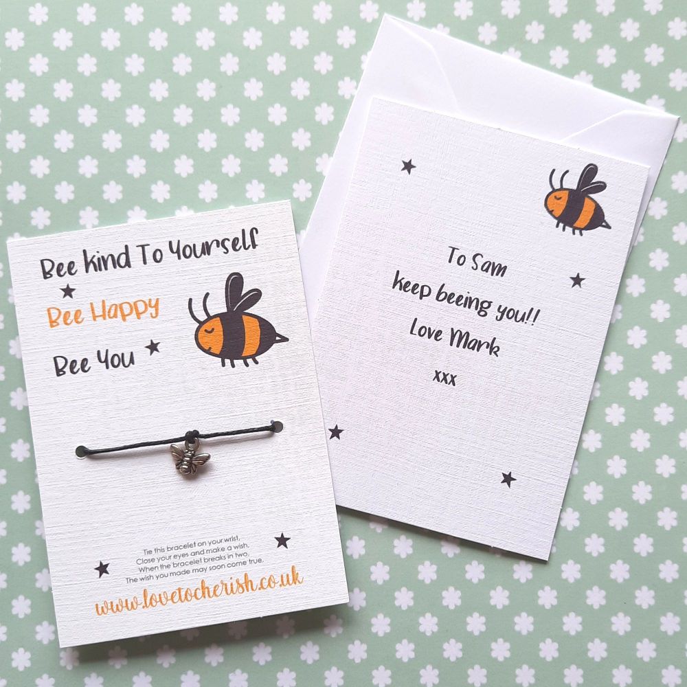Bee Kind To Yourself Wish Bracelet with Personalised Message Card Option