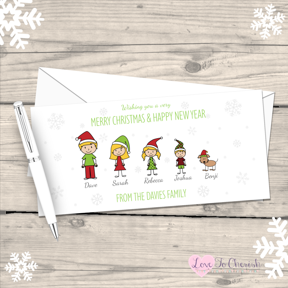 </001>Stick Family Personalised Christmas Cards