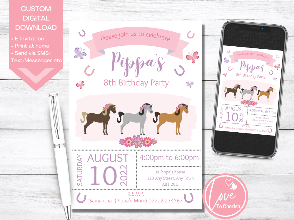 Horse Riding Party Personalised Birthday Invitations - DIGITAL DOWNLOAD