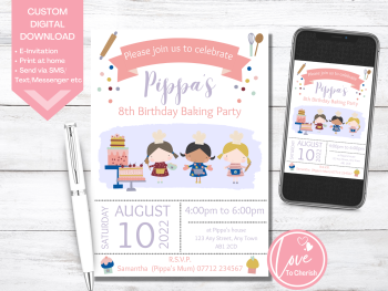 Baking Party Personalised Birthday Invitations - DIGITAL DOWNLOAD