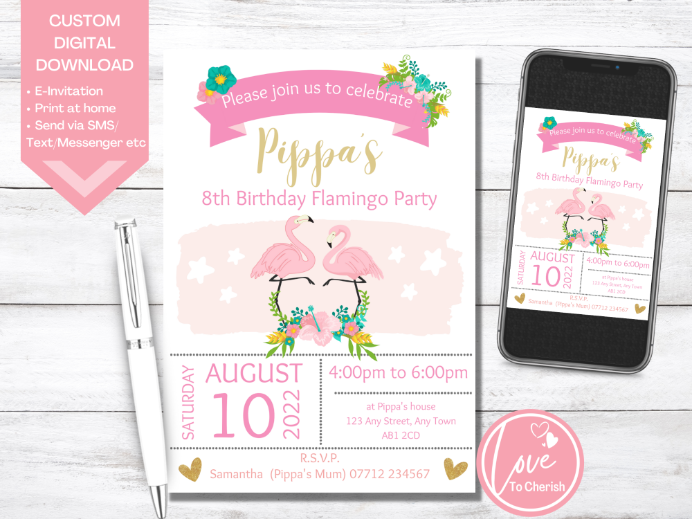 Flamingo Party Birthday Invitations - DIGITAL DOWNLOAD