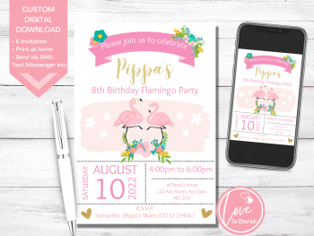 Pink Flamingo Party Personalised Birthday Invitations - DIGITAL DOWNLOAD