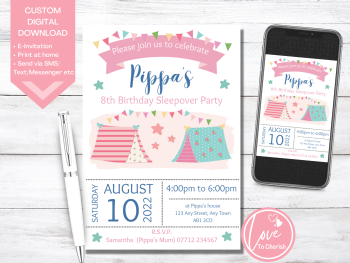 Sleepover Party Personalised Birthday Party Invitations - DIGITAL DOWNLOAD