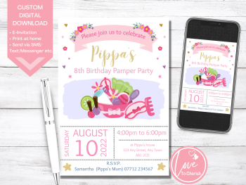 Pamper Party Personalised Birthday Party Invitations - DIGITAL DOWNLOAD