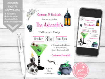 Cocktails & Costumes Halloween Party Invitations - DIGITAL DOWNLOAD