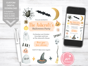 Witches Hat & Broom Halloween Party Invitations - DIGITAL DOWNLOAD