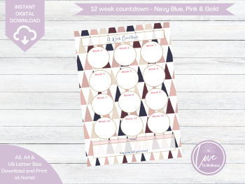 Printable 12 Week Countdown - Navy Blue & Pink Geo Triangles - DIGITAL DOWNLOAD