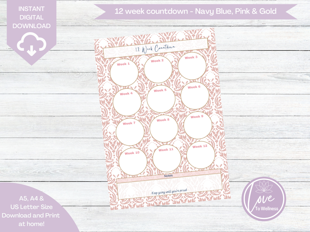 Printable 12 Week Countdown - Pink Pattern - DIGITAL DOWNLOAD